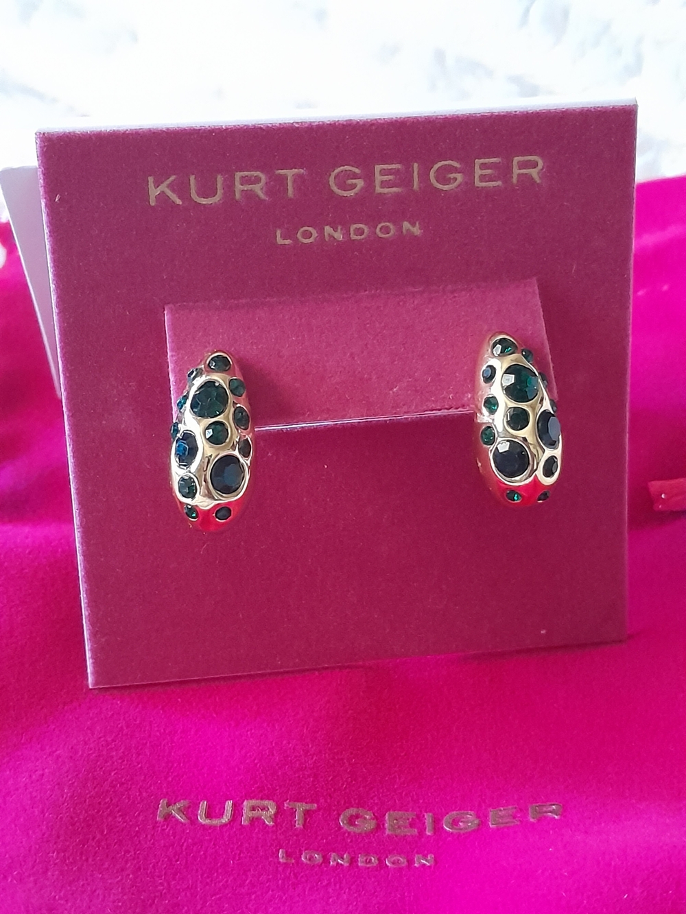 Kurt Geiger Bombay Pave CZ Emerald Green Dome Hoop Earrings - Picture 6 of 7
